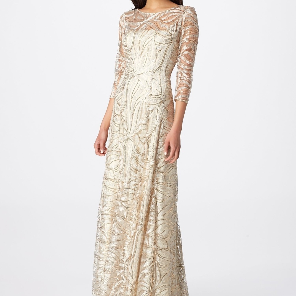 Tahari ASL 3/4 Sleeve Sequin A-Line Gown Size 6